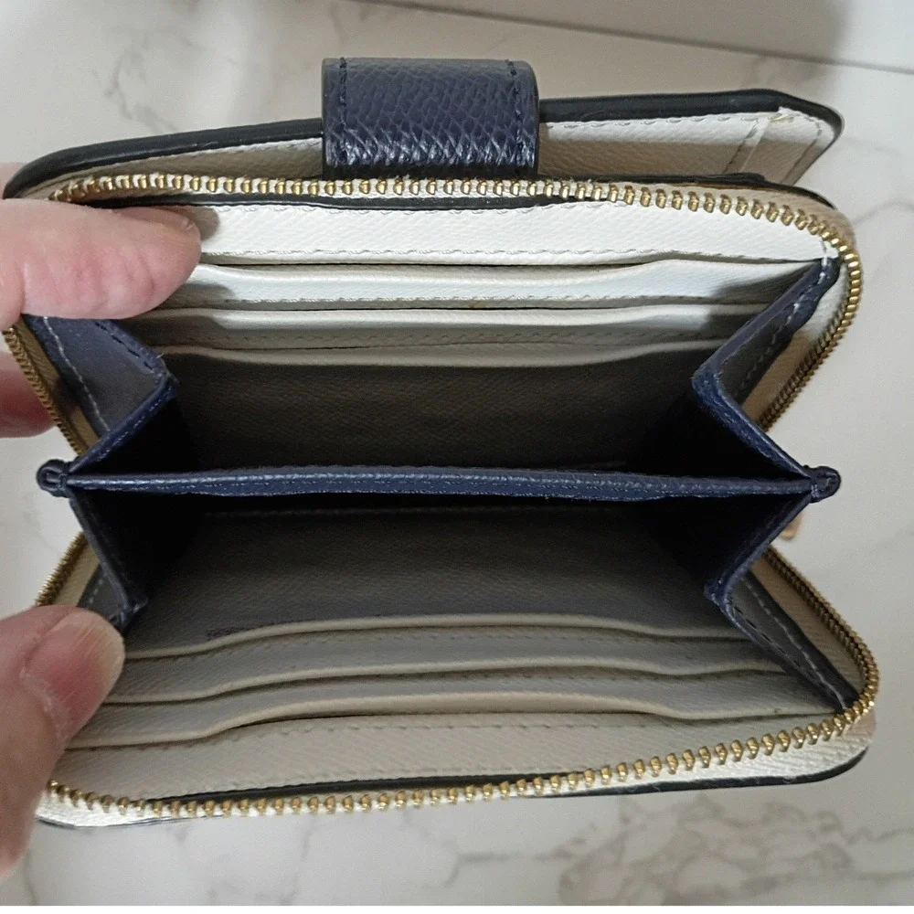 COACH White & Navy Colorblock Leather Bi-fold Wallet